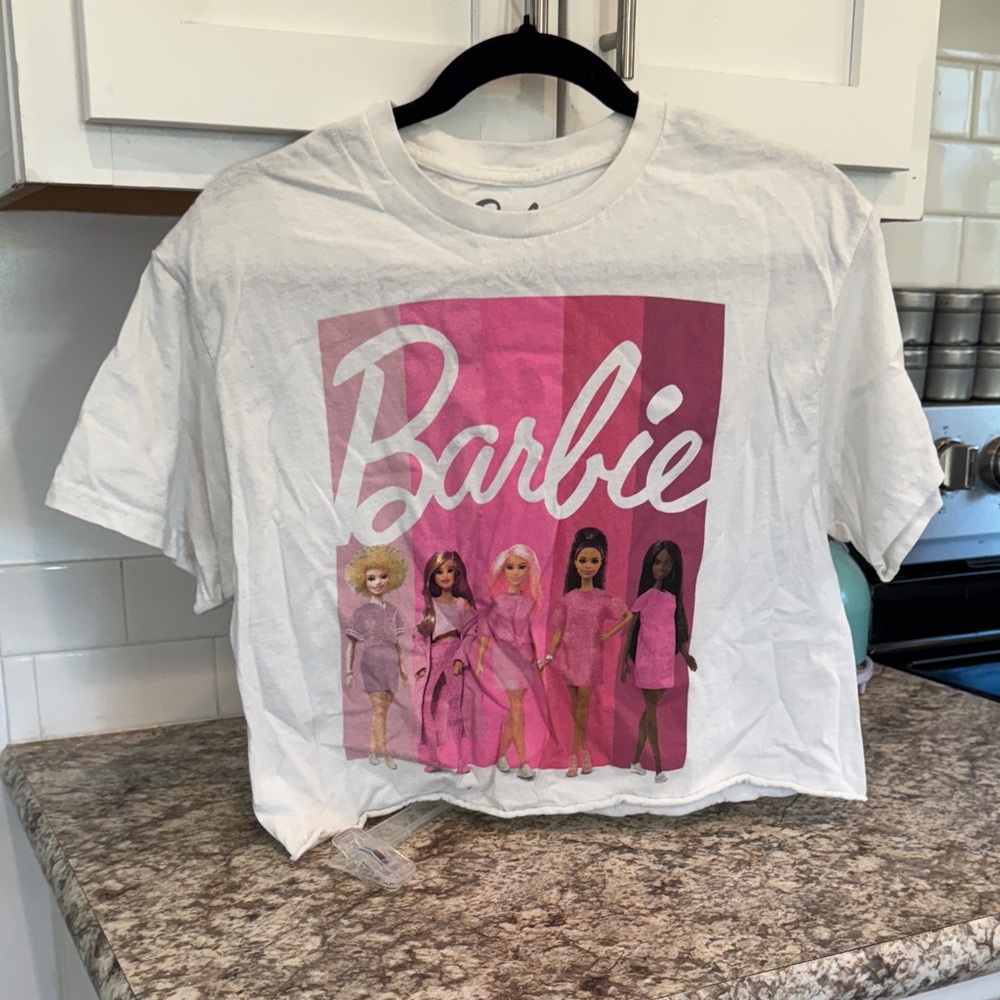 Barbie White and Pink Cotton Crop Tee
